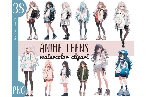 Download Watercolor Anime Teens Characters PNG - Teens Collection
