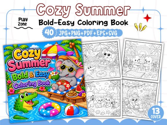 Download Bold and Easy Cozy Summer Coloring Book - Cozy summer coloring Collection