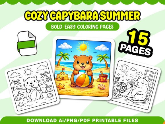 Download Cozy Capybara Summer Coloring Pages - Premium Resources