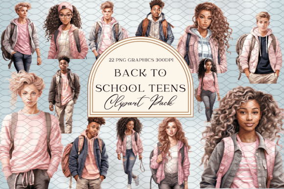 Download Watercolor Back to School Teens in Pink - Teens Collection
